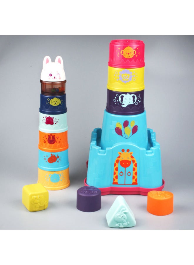 Early Childhood Education Animal Castle Stacked Cup Stacked High Building Blocks Rainbow Cup Toy Colorful Loop-Color:Unlimited  - Image 4
