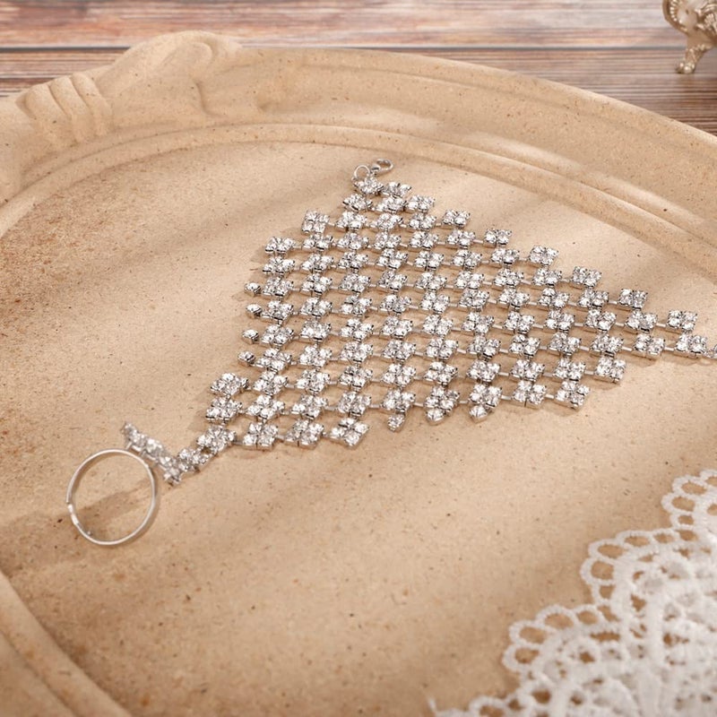 Missgrace Boho Layered Tassel Luxurious Rhinestones Finger Bracelet with Rings Slave Vintage Sparkling Finger Chain Bracelet Summer Ring Rhinestones Wedding Bracelet Hand Chain Jewelry for Women - Image 4