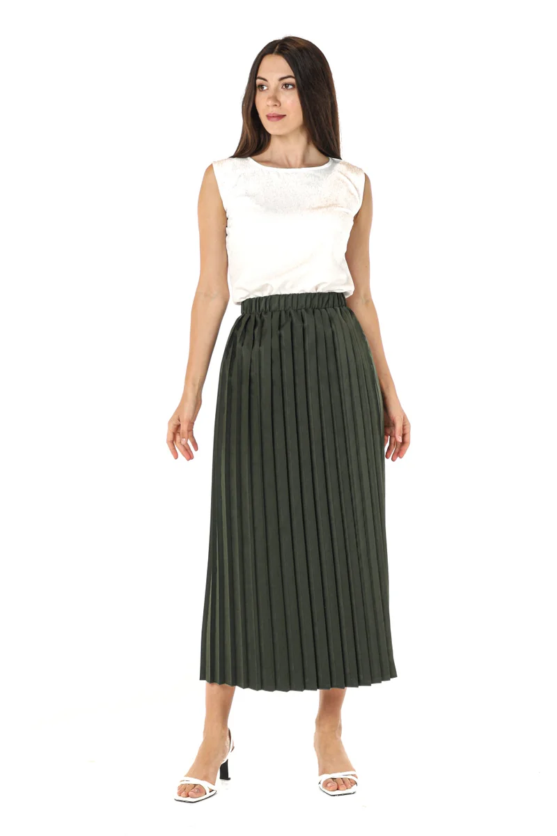 Moistreet Pleated High Waist Midi Skirt