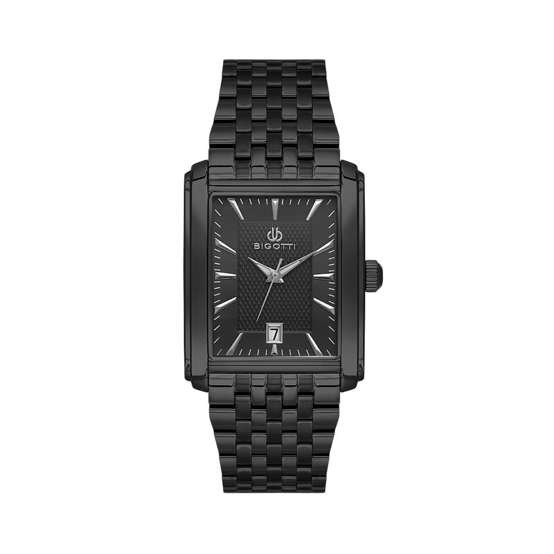 Bigotti Quotidiano Black Stainless Steel Watch for Men BG.1.10681-5 - Black Emboss Dial, 33mm Case, Japanese Quartz, Date Display, 50M Water Resistant, Mineral Glass - Image 1