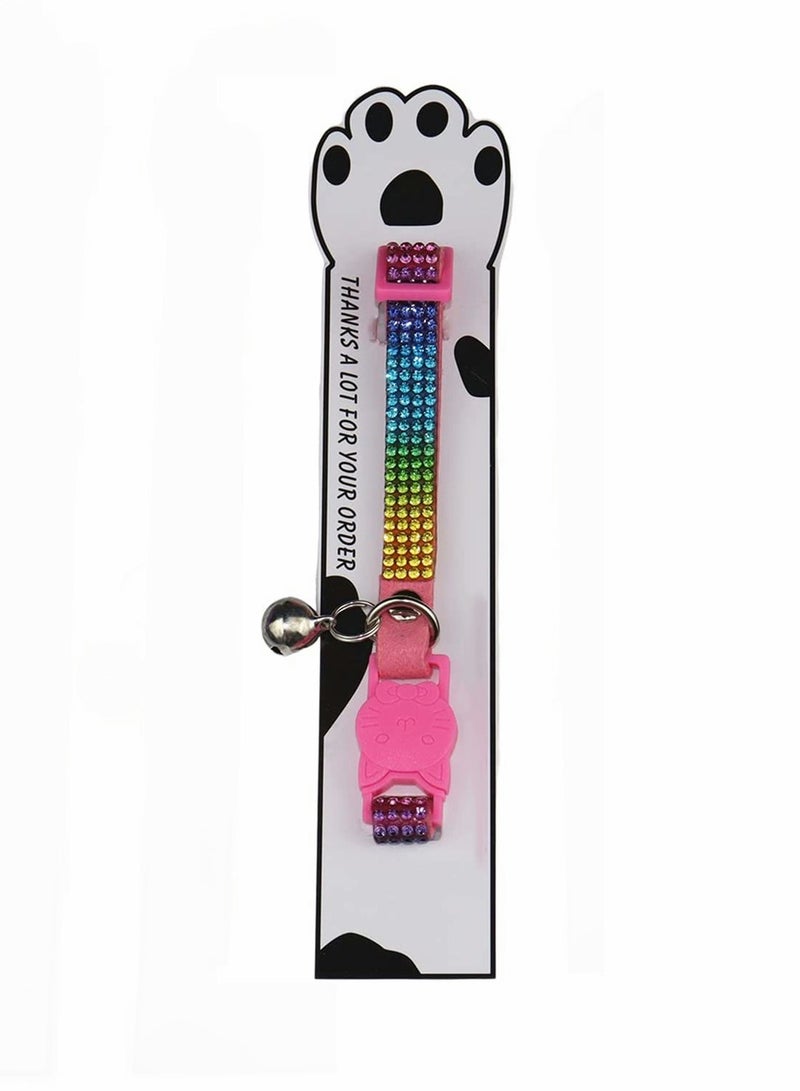 KASTWAVE Cat Collar Adjustable Cat Collar Breakaway Cat Collar Bling Diamond Rhinestone with Bell Adjustable for Cats and Kitten F M (Pink) - Image 4