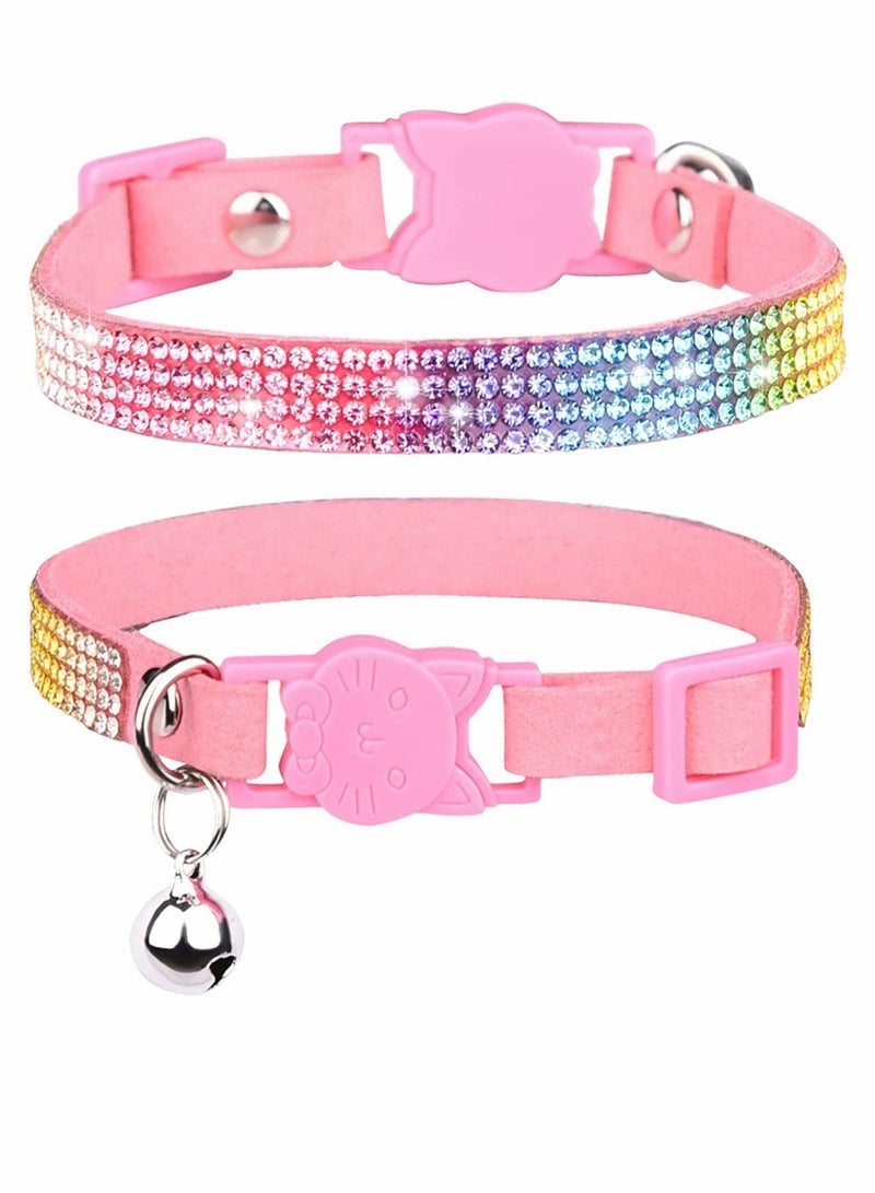 KASTWAVE Cat Collar Adjustable Cat Collar Breakaway Cat Collar Bling Diamond Rhinestone with Bell Adjustable for Cats and Kitten F M (Pink) - Image 1