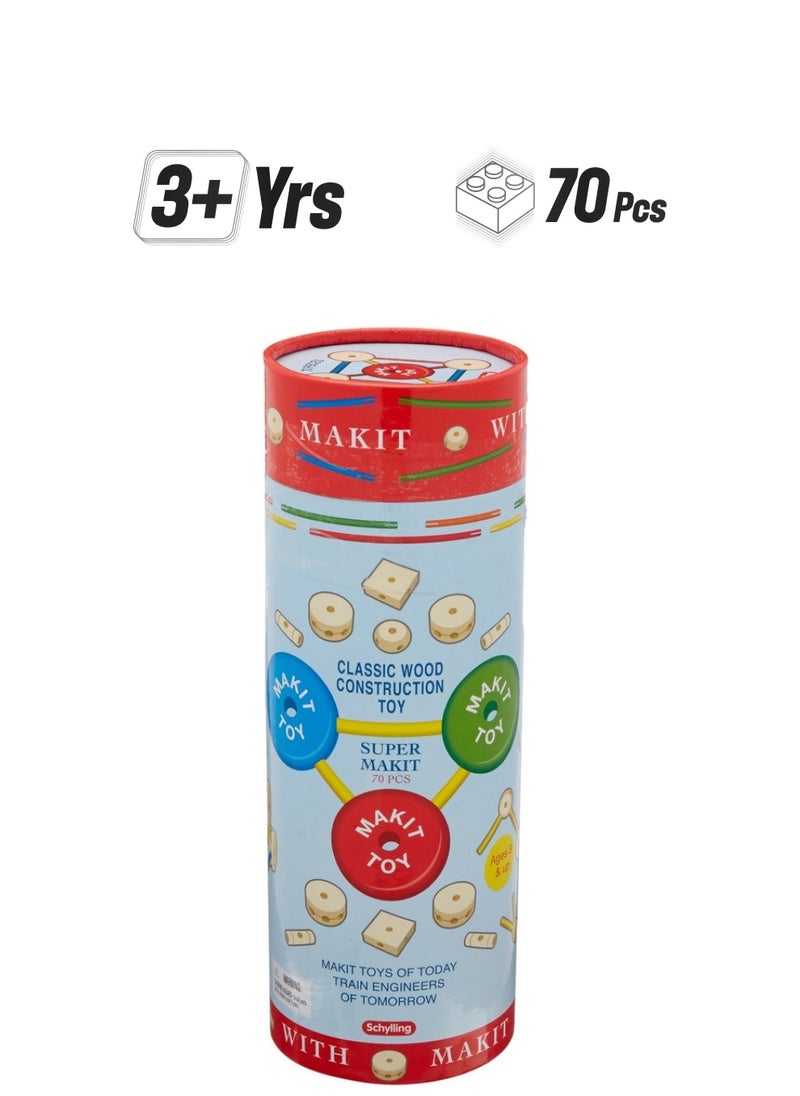Schylling - Mkt Super Makit Classic Wood Construction Toy 3+ Years 70Pieces (1 Ea) - Image 1