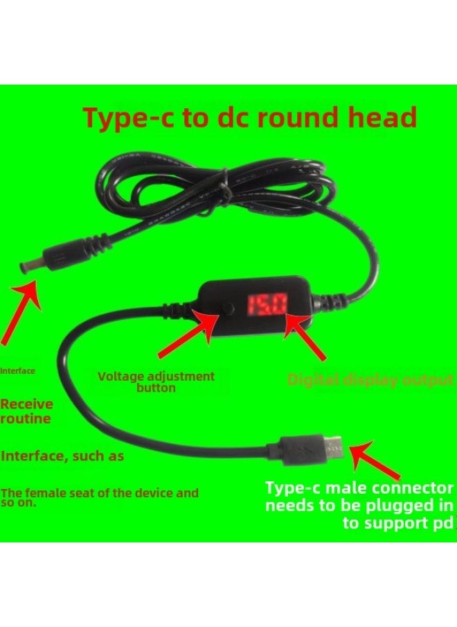 PD Fast Charging TYPEC Power Supply 9V12V15V20V3A Digital Tube Voltage Display Line Base Circle Adjustable Line-Color:Output 1 M Black Straight 5521