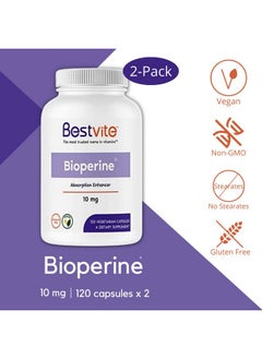 BESTVITE Bioperine 10Mg (240 Vegetarian Capsules) (120 X 2) No Stearates Vegan Non Gmo Gluten Free Absorption Enhancer  - Image 4