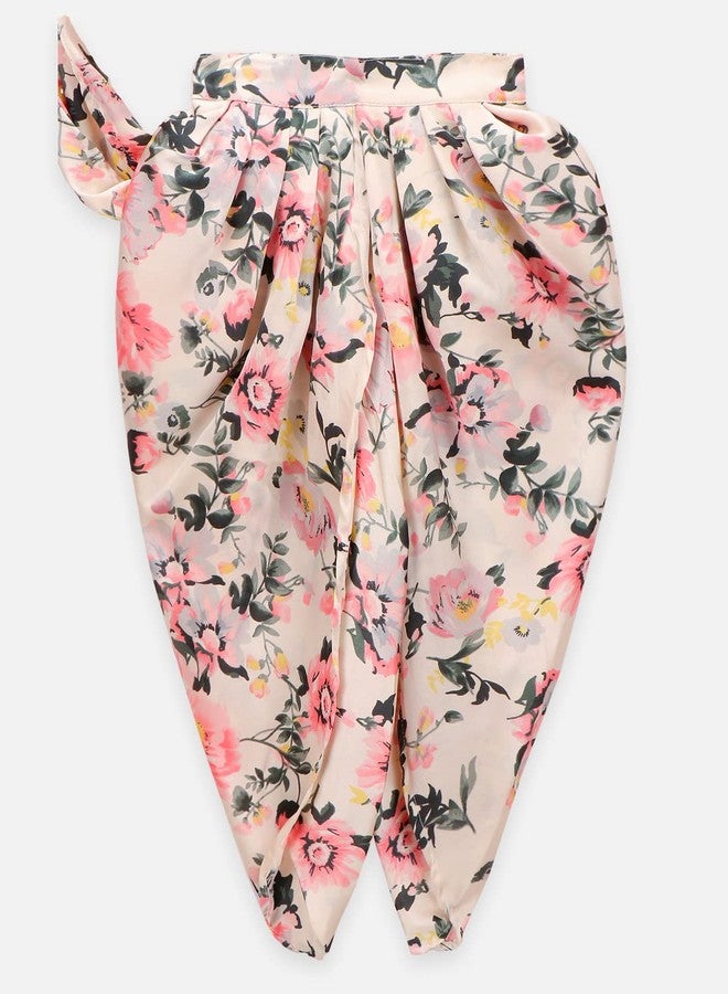 LILPICKS طقم ساري دوتي ساتين مزخرف بالأزهار مع توب قصير من ليلبيكس للفتيات - ملابس مدمجة جاهزة للأطفال (5-6 سنوات) (متعدد الألوان) - Image 5