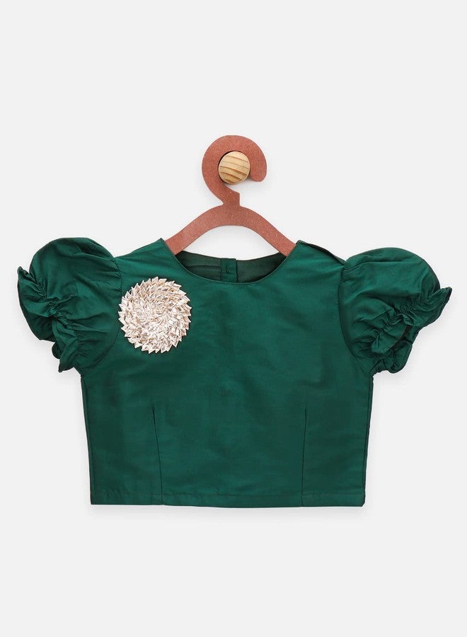 LILPICKS طقم ساري دوتي ساتين مزخرف بالأزهار مع توب قصير من ليلبيكس للفتيات - ملابس مدمجة جاهزة للأطفال (5-6 سنوات) (متعدد الألوان) - Image 2