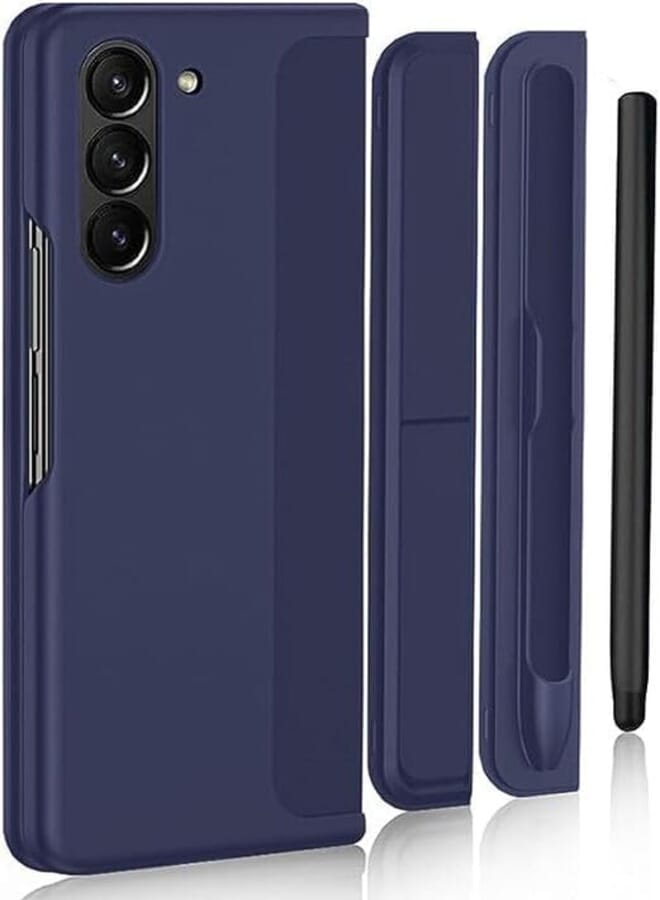NEXT STORE Phone Case Compatible with Galaxy Z Fold 5 [ Interchangeable Pen Holder/Kickstand ] [ Front Screen Frame ] Ultra Thin Hard PC Full Protection Cover (Blue)