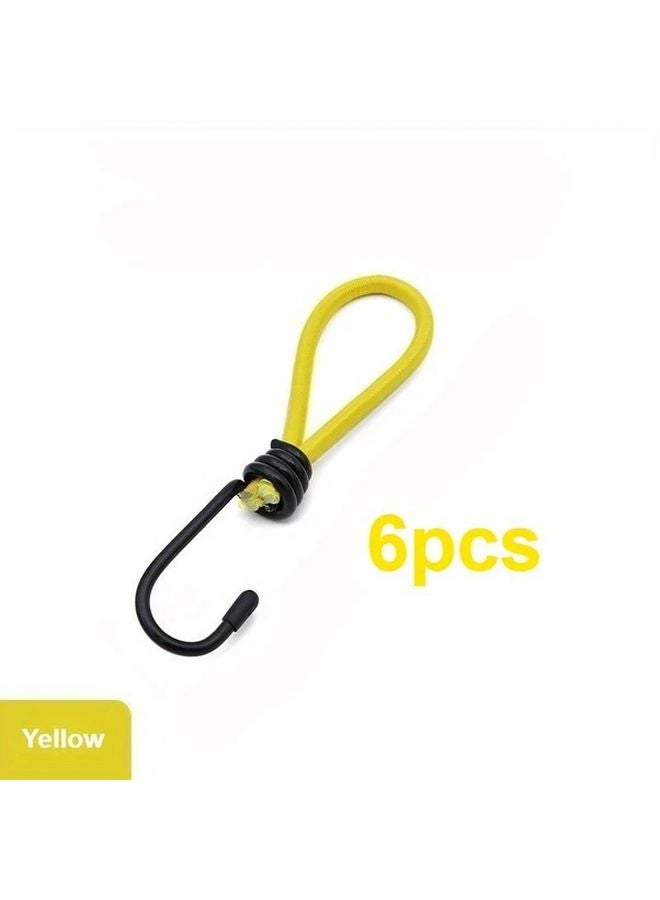 6pcs Heavy Duty Bungee Cords Yellow 300lb Capacity Elastic Nylon with Iron Hooks - Image 1