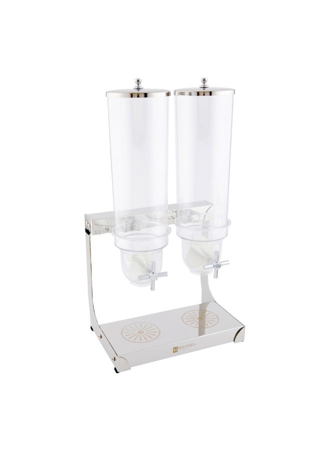 Restaurantware Met Lux 3 Liter Countertop Cereal Dispenser, 1 Double Compartment Food Dispenser - Self Serve, Refillable, Stainless Steel Nuts Dispenser, For Food Storage, For Kitchen Or Pantry  - Image 1