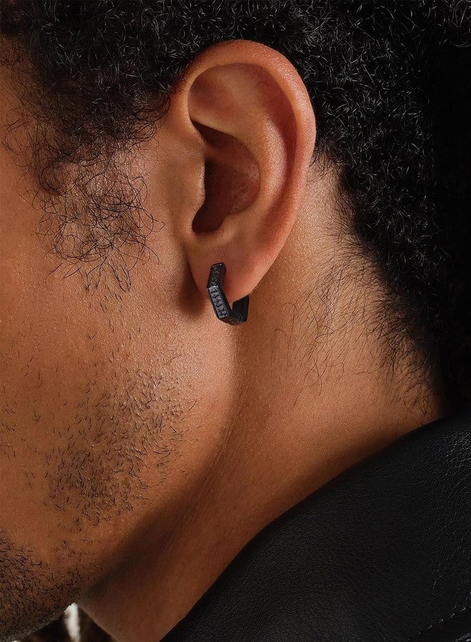 يو7 أقراط يو 7 فايكنغ رونية، أقراط رجالية سوداء حلقية الشكل من الفولاذ المقاوم للصدأ، أقراط سداسية الشكل، مضادة للحساسية، مجوهرات نورسية، هدايا للرجال - Image 2