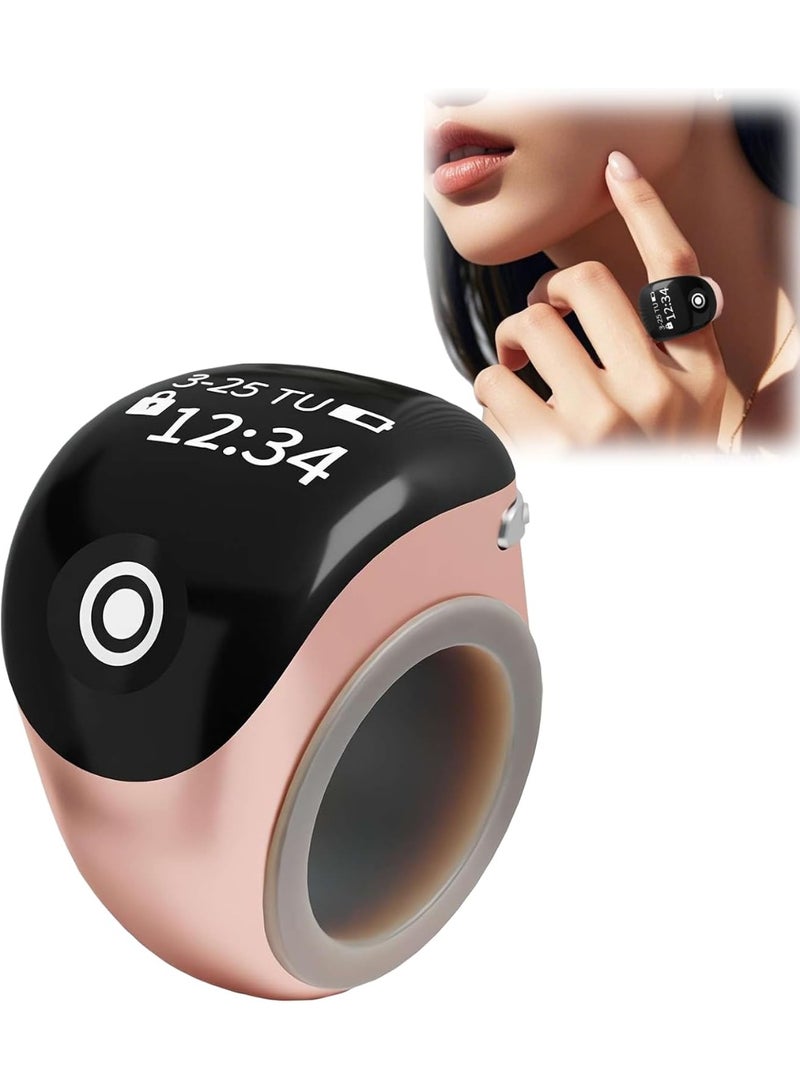 Bukela Smart Zikr Ring,  with Touch Control & APP Support , Rechargeable Digital Tally Counter for Prayer, Sports & Tracking, 3 (18/20/22mm), Type-C Charging (Pink) - Image 1