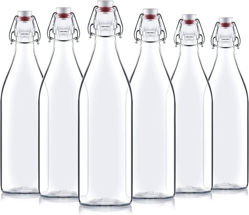 Bormioli Rocco Bormioli Rocco Giara Swing Top Bottles 33  Ounce1 Liter 6 Pack ROUND Clear Glass Grolsch Flip Top Bottle With Stopper 