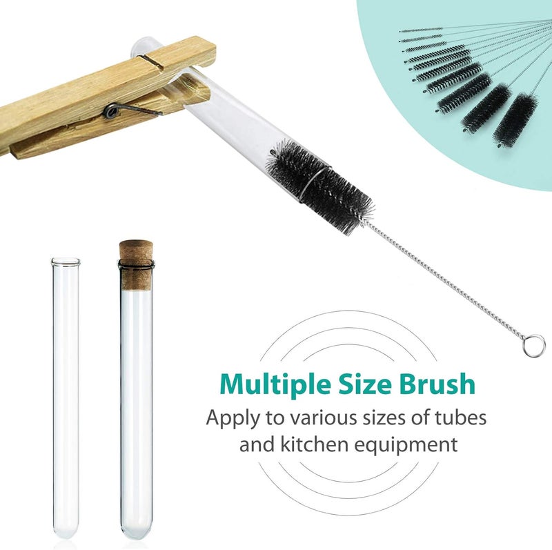 CiaraQ Bottle Cleaning Brushes, 8 Inch Nylon Tube Brush Set, Cleaner for Narrow Neck Bottles Cups with Hook, Set of 10pcs, Black Global upgraded practical design - Image 5