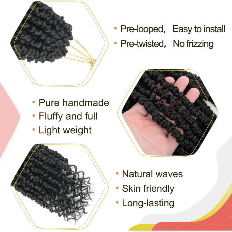 Alicoco Passion Twist Crochet Hair 8 Inch Passion Twist Hair Pre Looped 8 Packs Spring Twist Crochet Braids with Curly Ends Pre-Twisted Crochet Hair for Women (1B) - Image 5