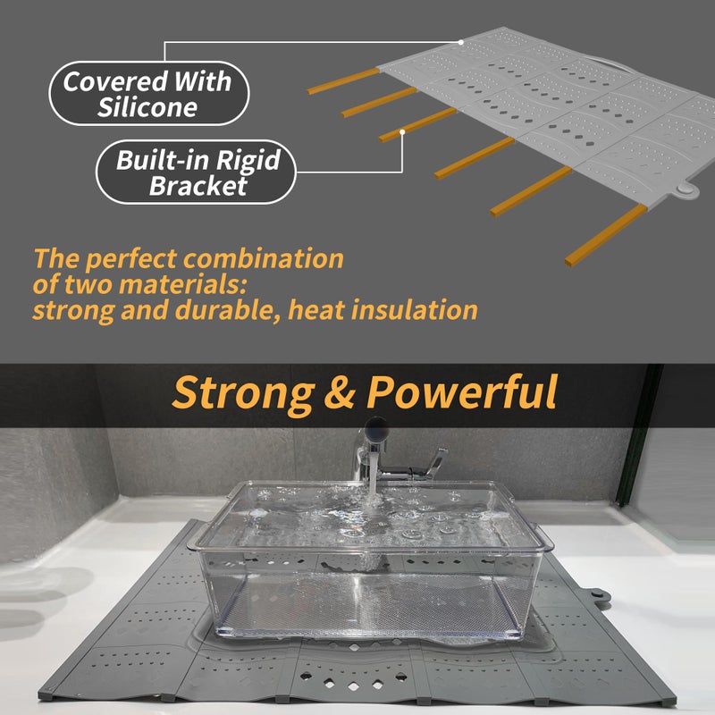 Mofason Bathroom Sink Top Cover Space Saver,Silicone Makeup Organizer Mat for Over Countertop,Small Bathroom Must Haves Accessories Rv Camper Travel Foldable Gadgets-Grey - Image 2