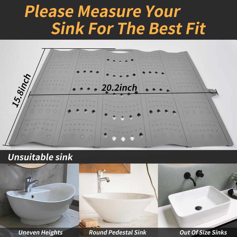 Mofason Bathroom Sink Top Cover Space Saver,Silicone Makeup Organizer Mat for Over Countertop,Small Bathroom Must Haves Accessories Rv Camper Travel Foldable Gadgets-Grey - Image 5