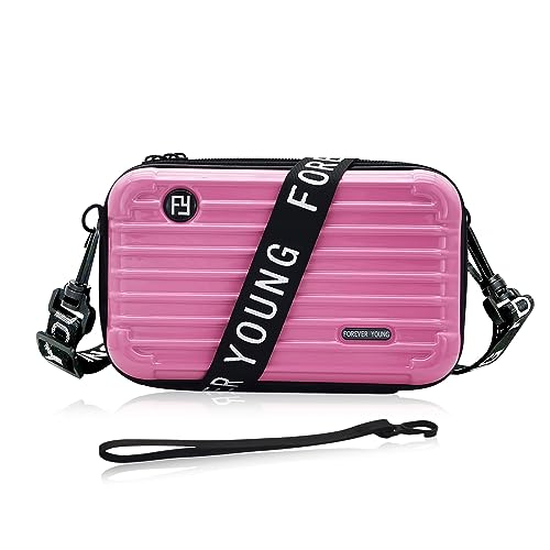 WisePoint Mini Suitcase Crossbody Bag, Plastic Mini Suitcase Bag Suitcase Purses Personalized Suitcase Cosmetic Bag with Two Straps (rose) - Image 1