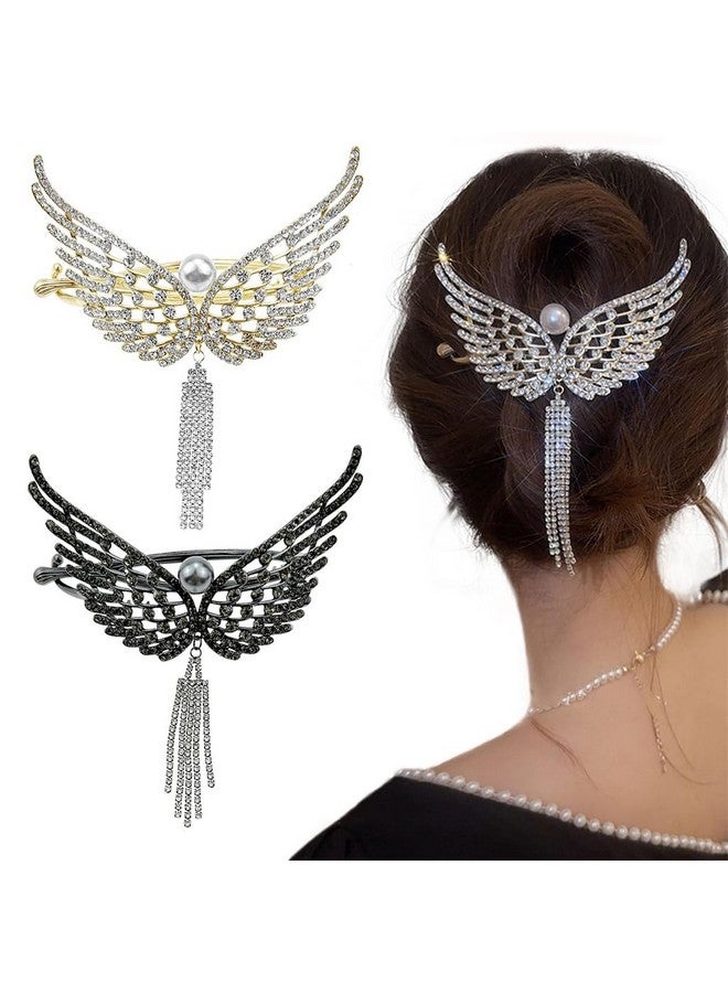 PALAY® 2 Pcs Hair Buns for Women Butterfly Metal Rhinestone Tassel Bun Maker for Hair French Twist Hair Bun Accessories Banana Clips Elegant Stylish Hair Accessories for Women, Girls - Image 1