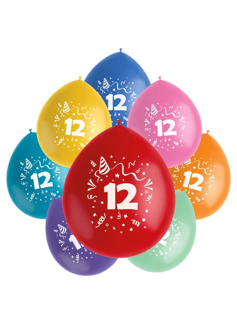 Folat 12-Years Birthday Latex Balloons Multicolor 23cm 8-Pack