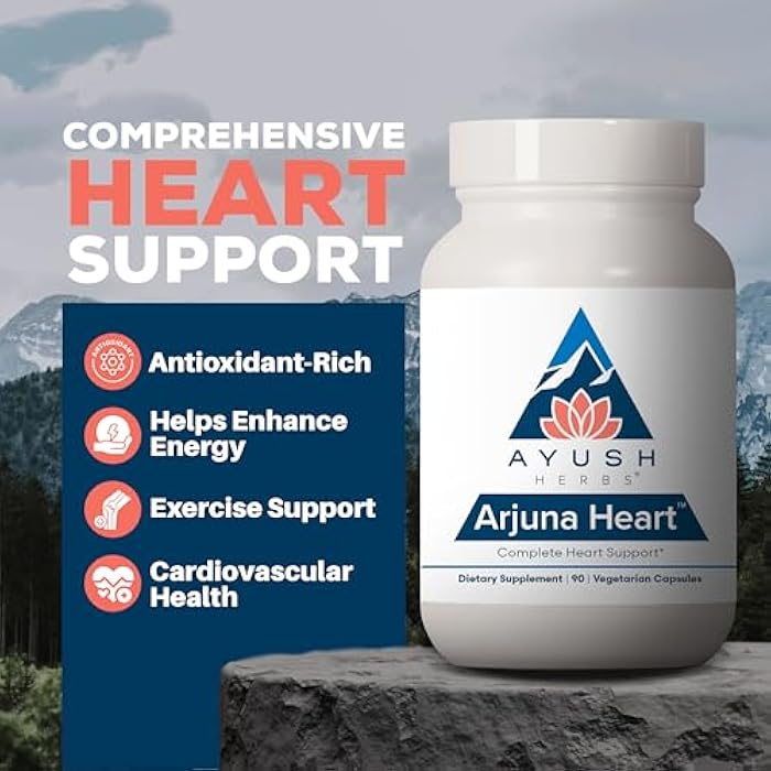 Ayush Herbs Arjuna Heart - Complete Heart-Support Supplement, Natural Arjuna, Magnesium & CoQ10 Formula for Women & Men - 90 Vegetarian Caplets (1 Count) - Image 2