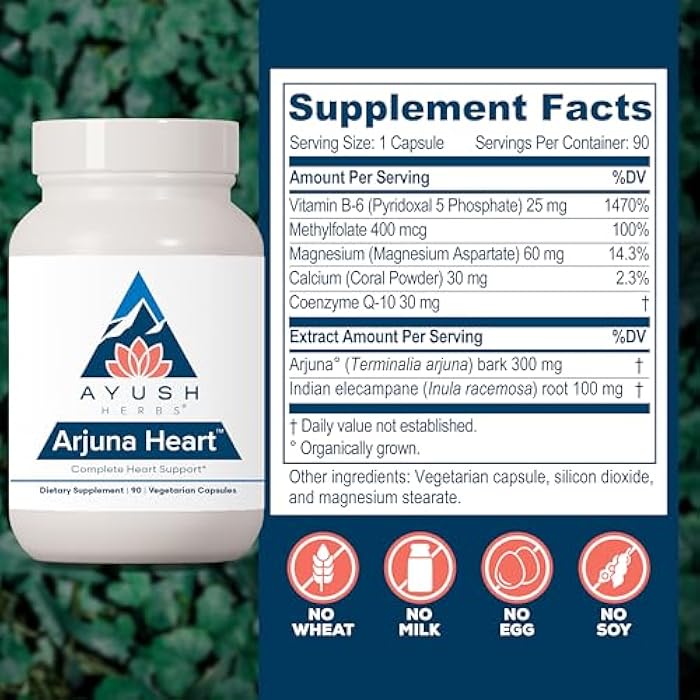 Ayush Herbs Arjuna Heart - Complete Heart-Support Supplement, Natural Arjuna, Magnesium & CoQ10 Formula for Women & Men - 90 Vegetarian Caplets (1 Count) - Image 3
