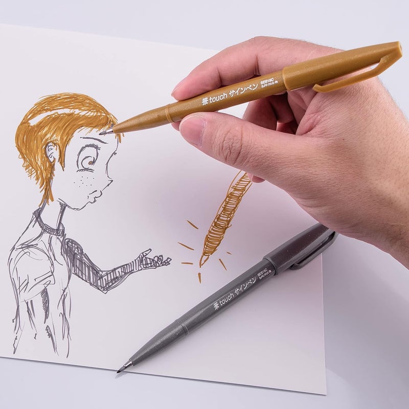قلم Pentel Arts Sign Pen Touch، نهاية فرشاة Fude، لون ذهبي/فضي، عبوة تحتوي على قلمين (SES15CBPXZ)