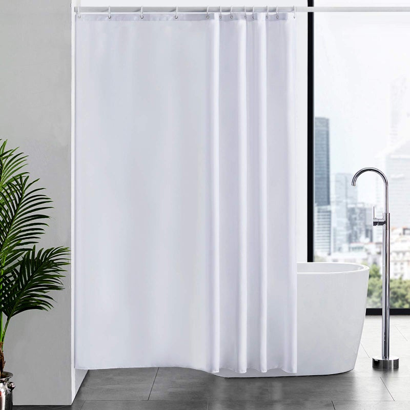 Furlinic Shower Curtain Mould Proof Resistantand Waterproof Washable Polyester Fabric White Bath Curtains with Weight Tape 12 Hooks for Wetroom 72x78 Inch