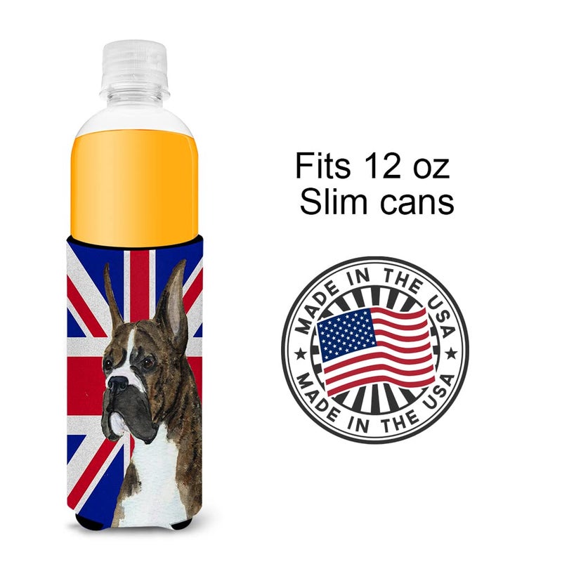 Caroline's Treasures Caroline's Treasures SS4950MUK Boxer with English Union Jack British Flag Ultra Hugger for slim cans Can Cooler Sleeve Hugger Machine Washable Drink Sleeve Hugger Collapsible Insulator Beverage Insula  - Image 3