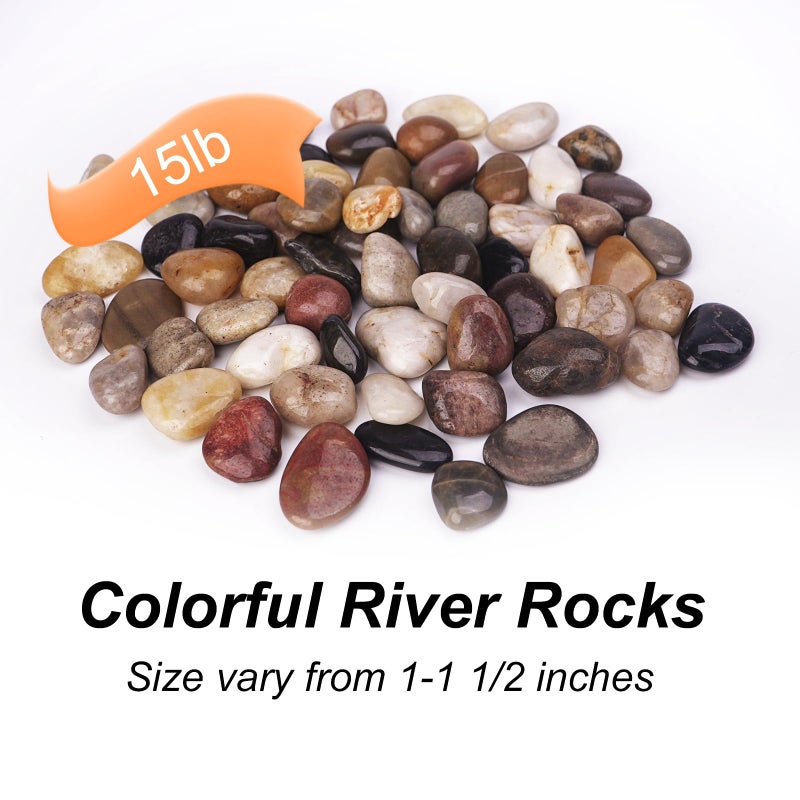 Pulovin 15 lbs River Rocks for Plants, 1-1/2 inch Decorative Garden Rocks Outdoor Landscaping, Large Polished Natural Stone for Walkways, Yard, Vases, Crafts - Image 2