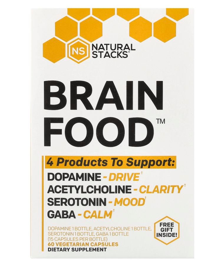 Natural Stacks Brain Food™ 4 Bottles 15 Vegetarian Capsules Per Bottle