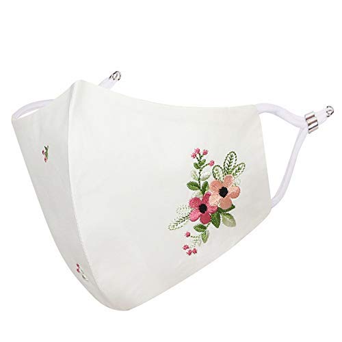 MASQ Floral Reusable, Washable, Anti-Bacterial(BFE>99%) 4 Layer Embroidered, Fashionable 100% Pure Cotton Cloth Face Mask for Women with Ear Adjusters (SpecialFloralComboMFN) - Image 4