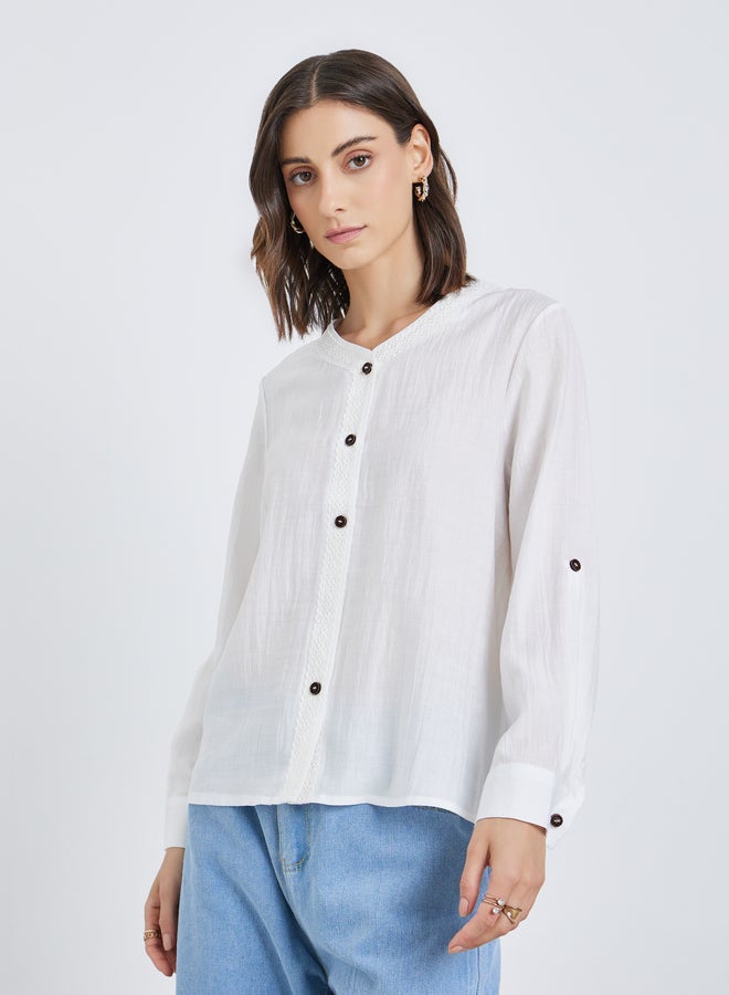 Take Two White Buttoned Long Sleeve Shirt - Image 3