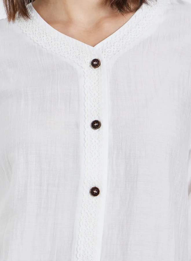 Take Two Take Two White Buttoned Long Sleeve Shirt
