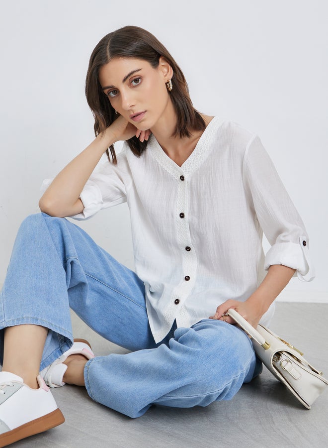 Take Two White Buttoned Long Sleeve Shirt - Image 1