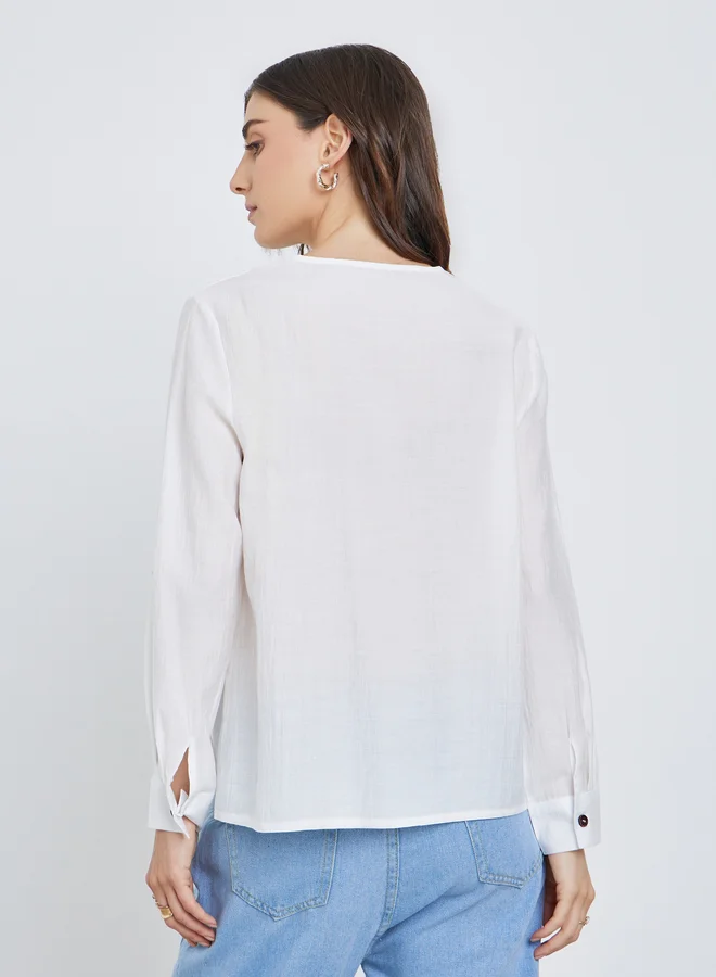 Take Two Take Two White Buttoned Long Sleeve Shirt