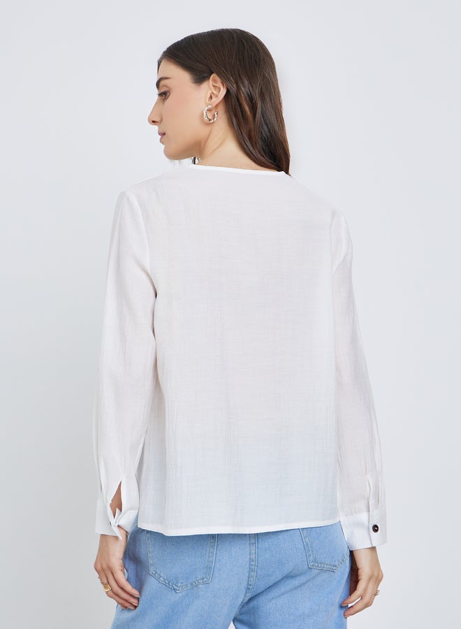 Take Two White Buttoned Long Sleeve Shirt - Image 5