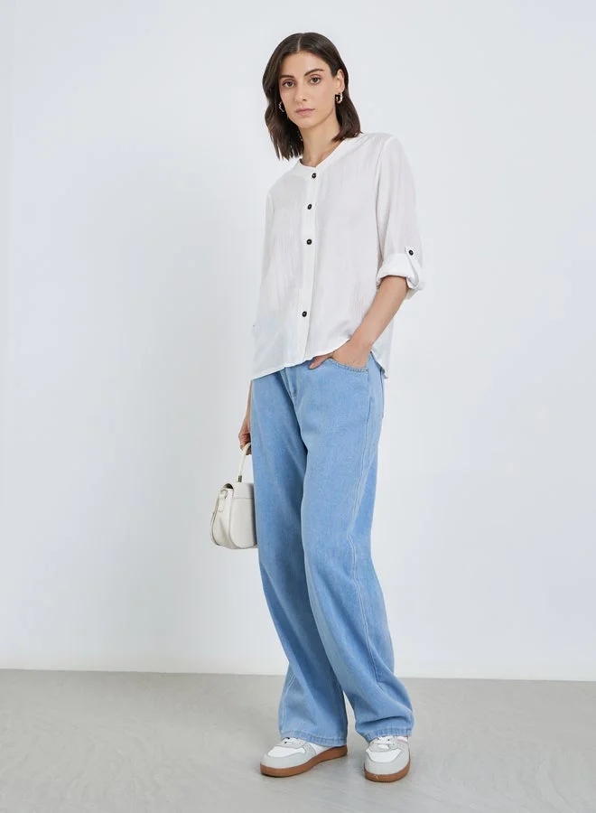 تايك تو بلوزة بأزرار وأكمام طويلة