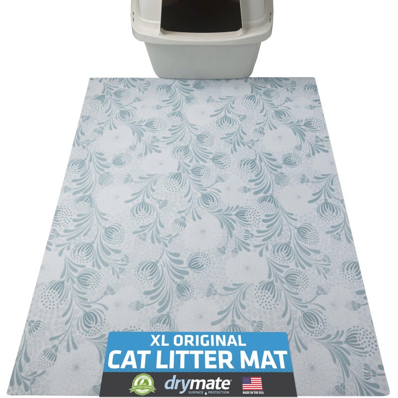 Drymate Cat Litter Box Mat, Litter Trapping Mat, Waterproof, Urine-Proof, Absorbent, Machine Washable, Soft on Paws, Contains Mess, Protects Floors, Kitten Supplies, Light Blue, 29x36 XL - Image 1