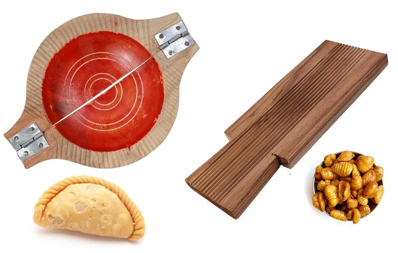 Ervio Ervio Wooden Gavvalu Sweet and Gujiya Maker Board Gavvalu Peeta Chekka Pasta Maker Sweet Shells Maker Mould for Kajjikayalu Gughara Karanji Maker Handicrafts Kitchen Tool  - Image 1