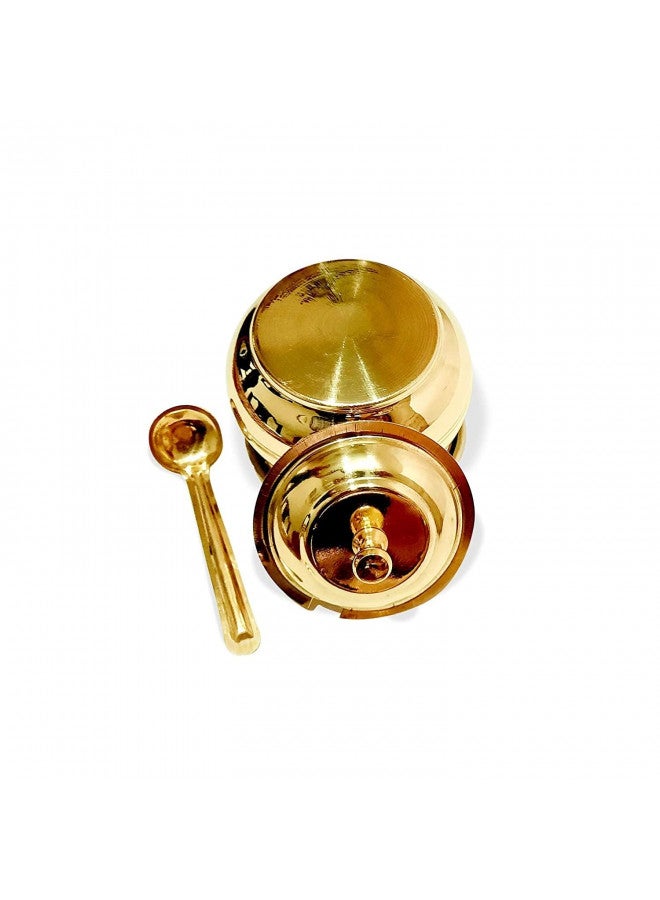 KC Golden Antique Brass Multipurpose Ghee Pot/Pickle Container 250 ML with Embossed Designer Spoon - Image 2