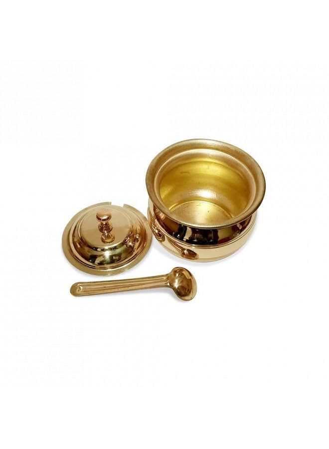 KC Golden Antique Brass Multipurpose Ghee Pot/Pickle Container 250 ML with Embossed Designer Spoon - Image 1