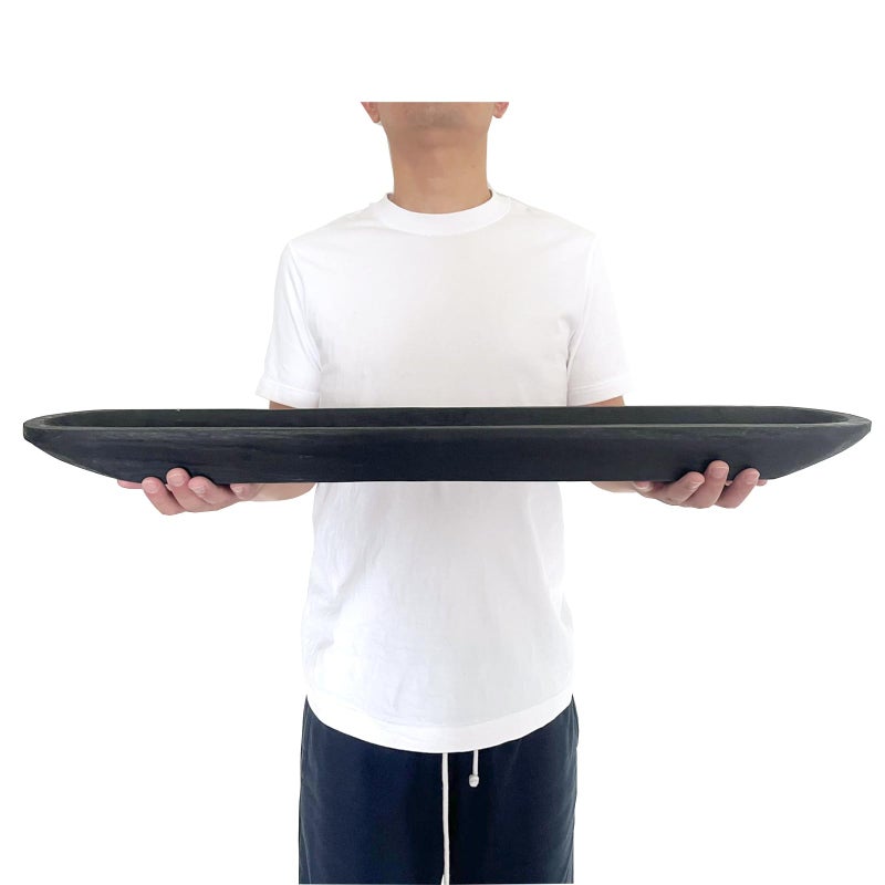 linsuo Wooden Dough Bowl Decor, Vintage Wooden Bowl Hand Carved Home Decor for Dining Table Center, Living Room, Kitchen Decor. (30inch black) - Image 1