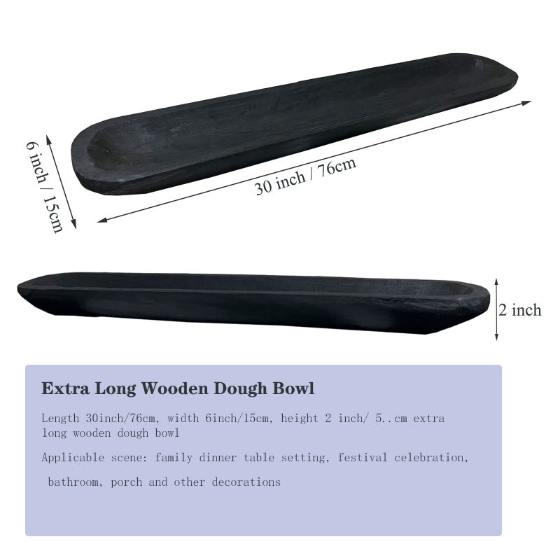 linsuo Wooden Dough Bowl Decor, Vintage Wooden Bowl Hand Carved Home Decor for Dining Table Center, Living Room, Kitchen Decor. (30inch black) - Image 2