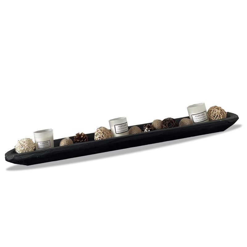 linsuo Wooden Dough Bowl Decor, Vintage Wooden Bowl Hand Carved Home Decor for Dining Table Center, Living Room, Kitchen Decor. (30inch black) - Image 5