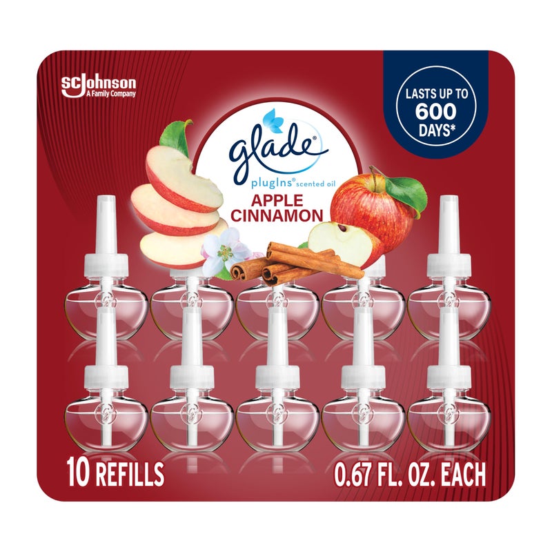 Glade PlugIns Refills Air Freshener, Scented and Essential Oils for Home and Bathroom, Apple Cinnamon, 6.7 Fl Oz, 10 Count - Image 1