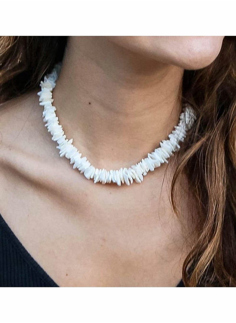 KASTWAVE - Puka Shell Necklace, 2 Pcs Boho Cowrie Shell Choker White Clam Chip Surfer Necklaces, Beach Puka Seashell Necklaces with Extended Chain Adjustabale Weave Jewelry for Women Men Girls Boys - Image 1