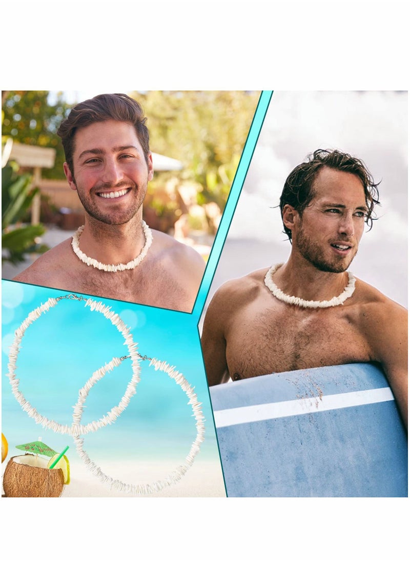 KASTWAVE - Puka Shell Necklace, 2 Pcs Boho Cowrie Shell Choker White Clam Chip Surfer Necklaces, Beach Puka Seashell Necklaces with Extended Chain Adjustabale Weave Jewelry for Women Men Girls Boys - Image 1