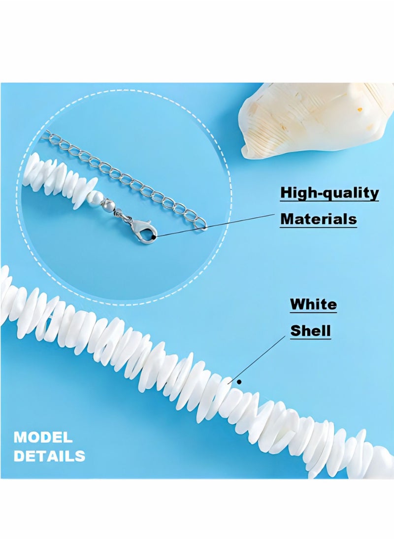 KASTWAVE - Puka Shell Necklace, 2 Pcs Boho Cowrie Shell Choker White Clam Chip Surfer Necklaces, Beach Puka Seashell Necklaces with Extended Chain Adjustabale Weave Jewelry for Women Men Girls Boys - Image 1