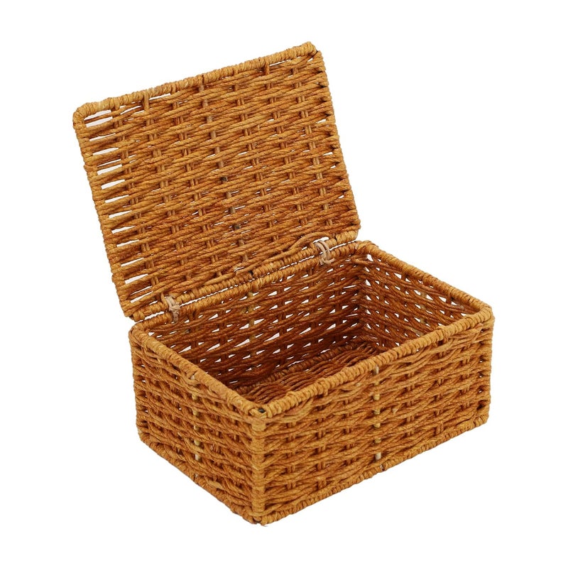 AKWAY wicker water hyacinth kauna grass bamboo cane Storage Basket with Lids Rectangular Handwoven Wicker Organizer Baskets Desktop Storage Box Rattan Container Desk Basket (Brown) (7"L x 4.5"W x 3"H) - Image 3